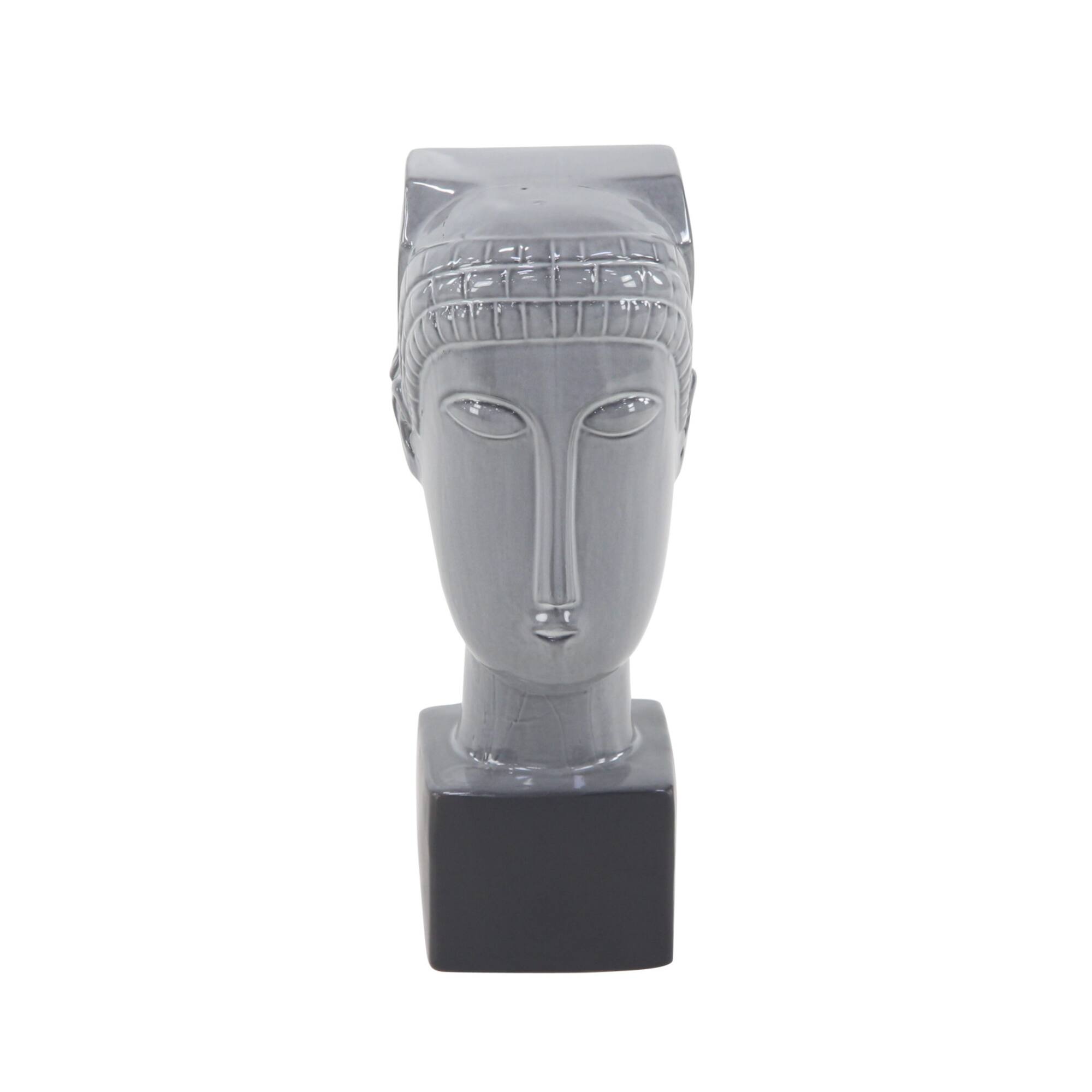 12" Gray Stoneware Woman Head Sculpture